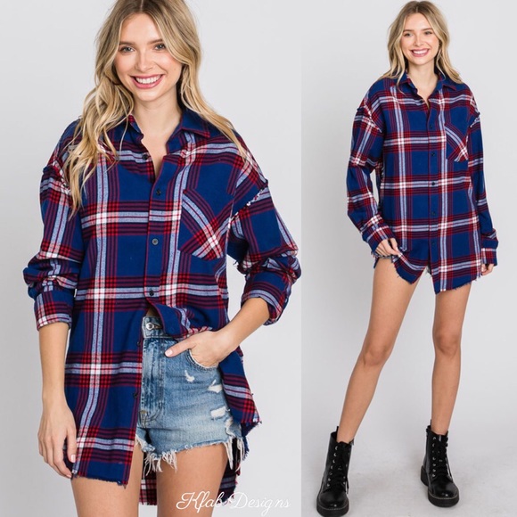 ❤️LAST 1! Soft Plaid Longline Cotton Button Down Shirt! - Picture 3 of 5